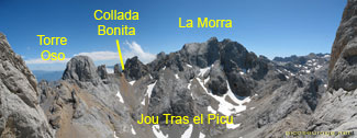 Torre del Oso, Collada Bonita, La Morra .... desde los rapeles de la cara Sur del Pico de Urriellu (Naranjo de Bulnes)