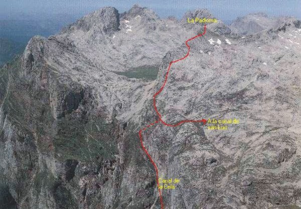 Situación de la Canal de la Celá y el Pico de la Padiorna
