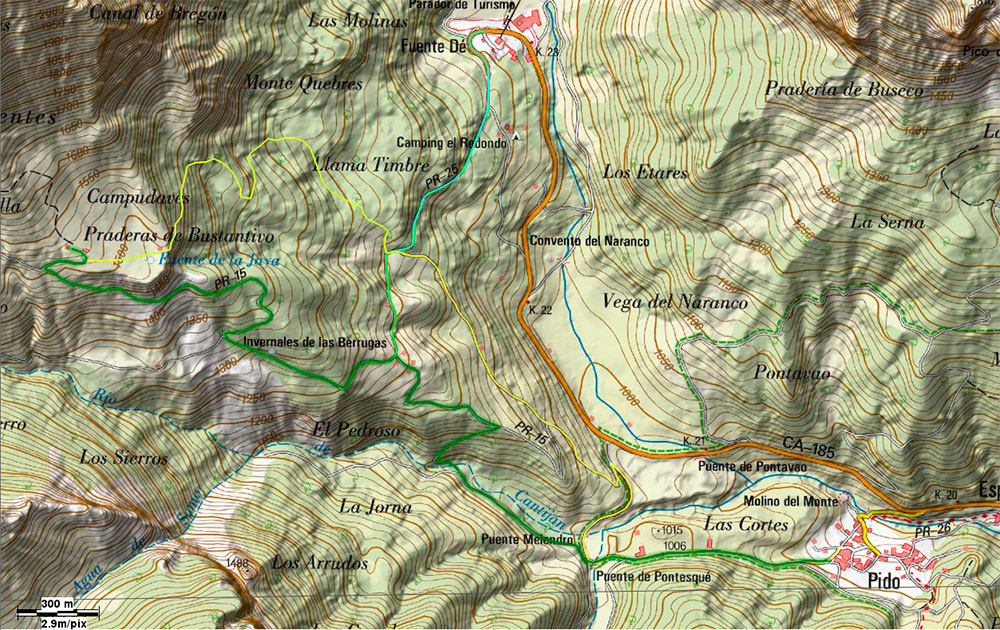 Mapa de la ruta, Espinama, La Liebana, Cantabria