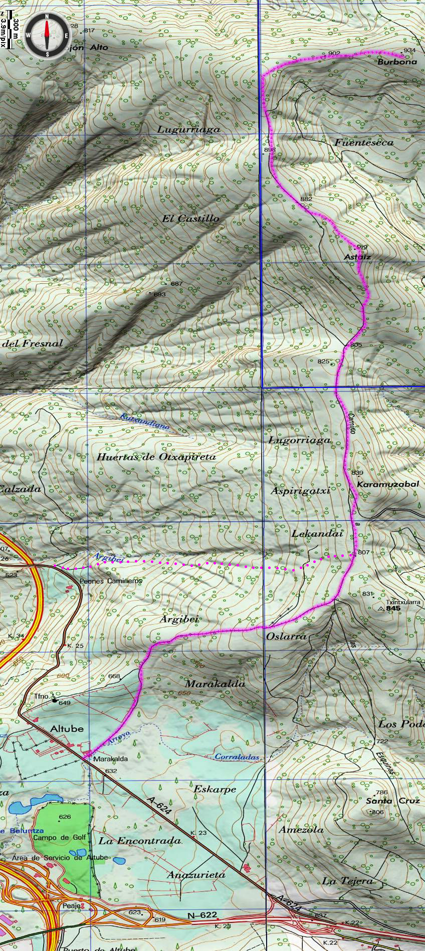 Mapa del recorrido por los bosques de Altube, en las faldas del Monte Gorbia, Pais Vasco