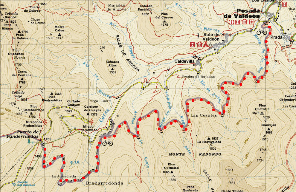 Mapa de la ruta del Puerto de Panderruedas a Posada de Valdeón