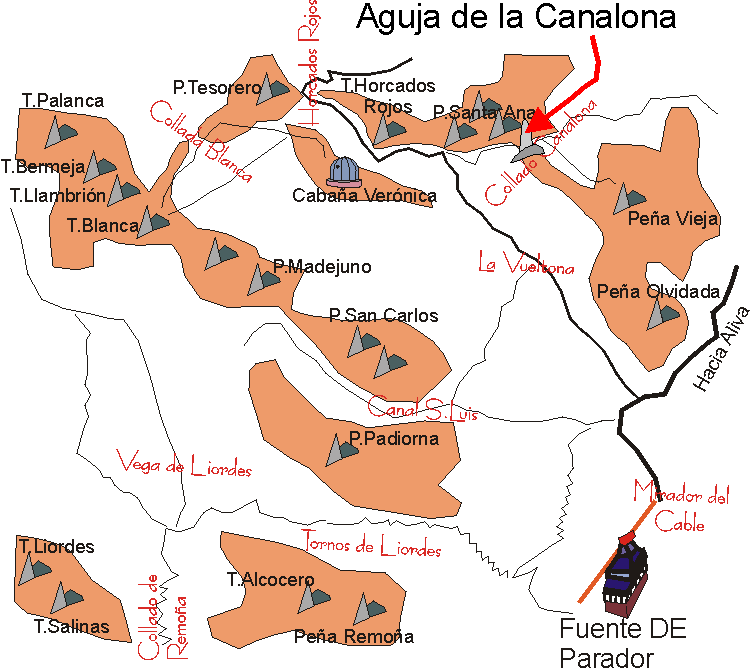 Croquis de situación de la Aguja de la Canalona