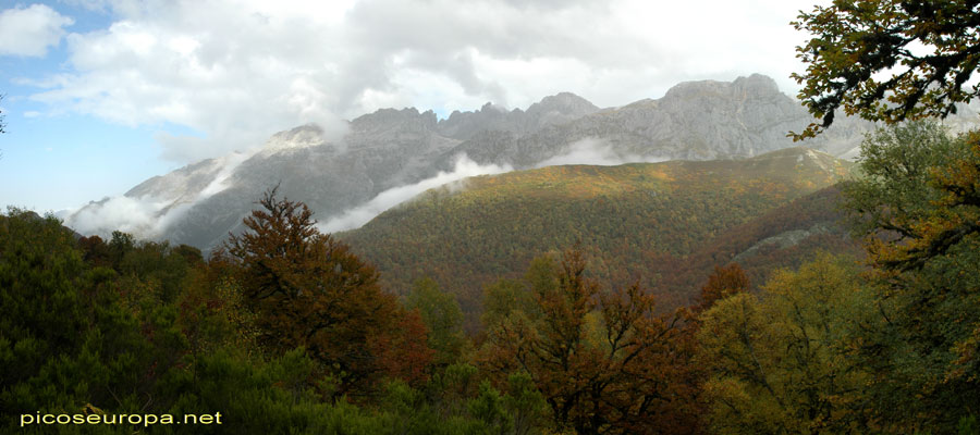 Vista del Macizo Occidental de Picos de Europa desde el ultimo tramo de la ruta antes del Collado de Dobres, Picos de Europa, León