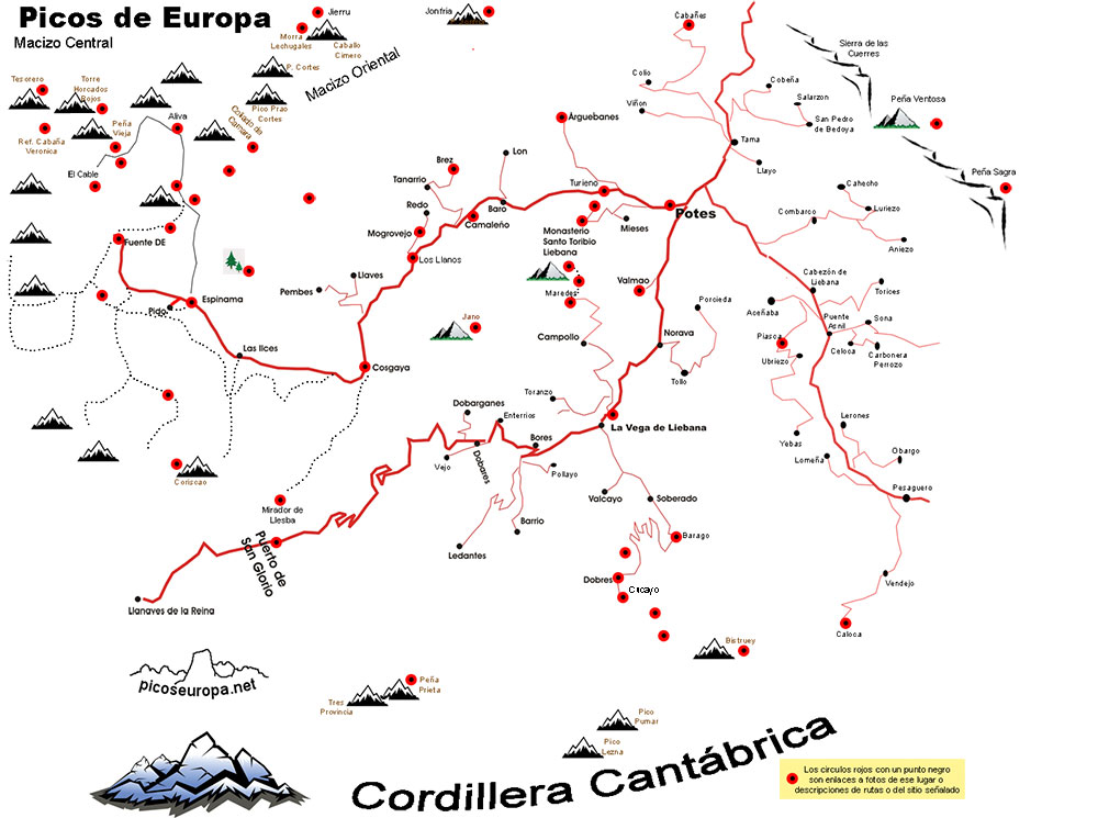 Mapa de La Liebana, Cantabria, Picos de Europa, España