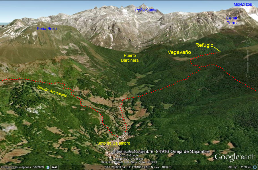 Plano de la ruta de Soto de Sajambre al Refugio de Vegabaño, Picos de Europa, León