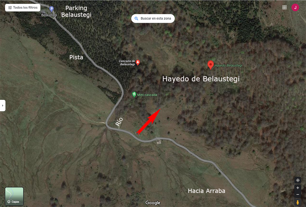 Mapa Bosque Belaustegi, Gorbeia, Orozko, Pais Vasco