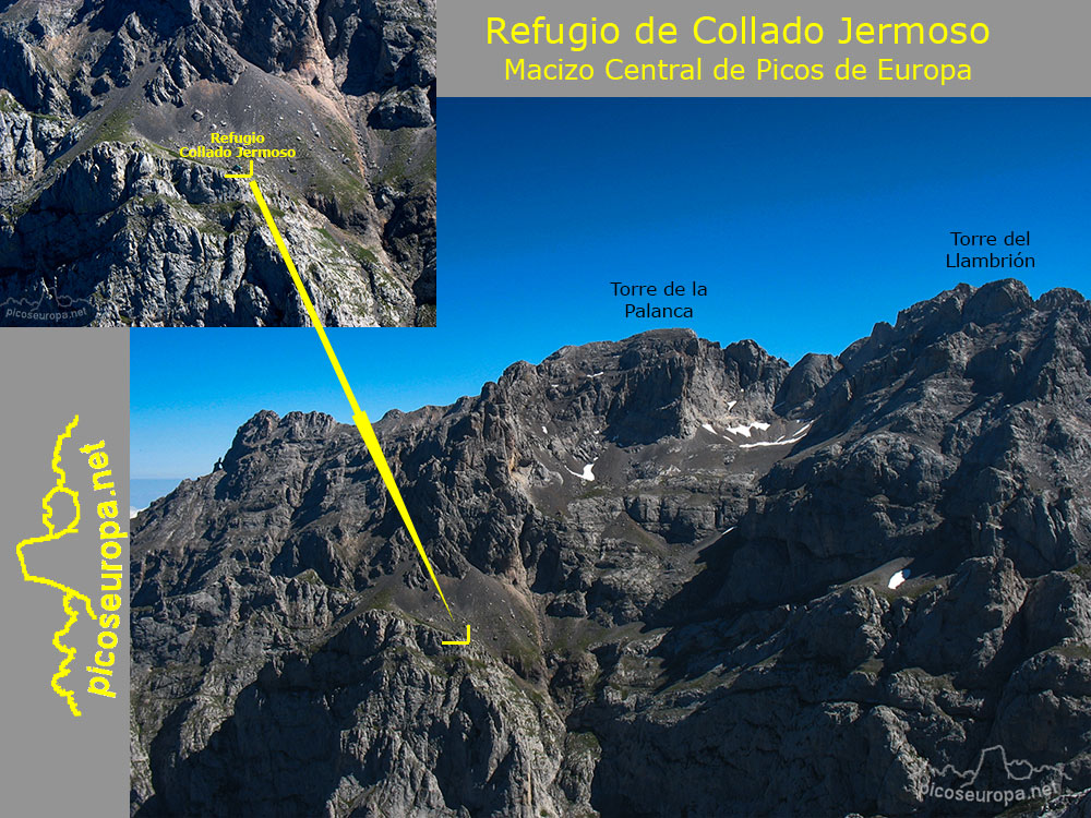 Refugio de Collado Jermosocon la Torre de la Palanca y el Llambrión, Picos de Europa, León
