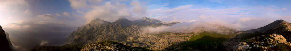 Panoramica de la Vega de Ario desde el Collado de los Jitos de Oston, Cornion, Picos de Europa, Parque Nacional, Asturias