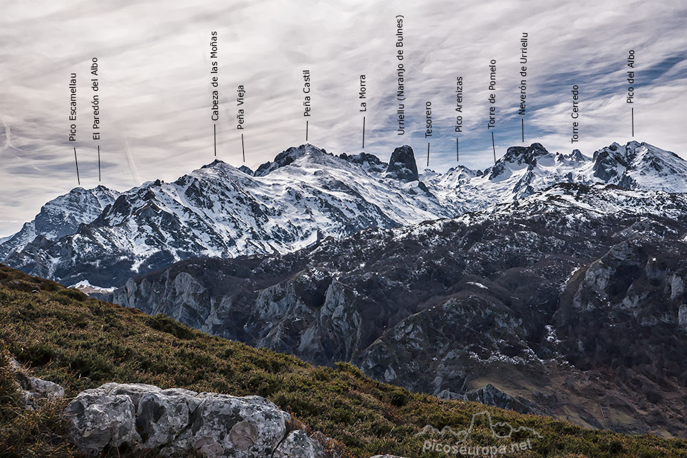 Picos de Europa desde el Collado de Posadoiro en la Sierra de Portudera, Asturias, España