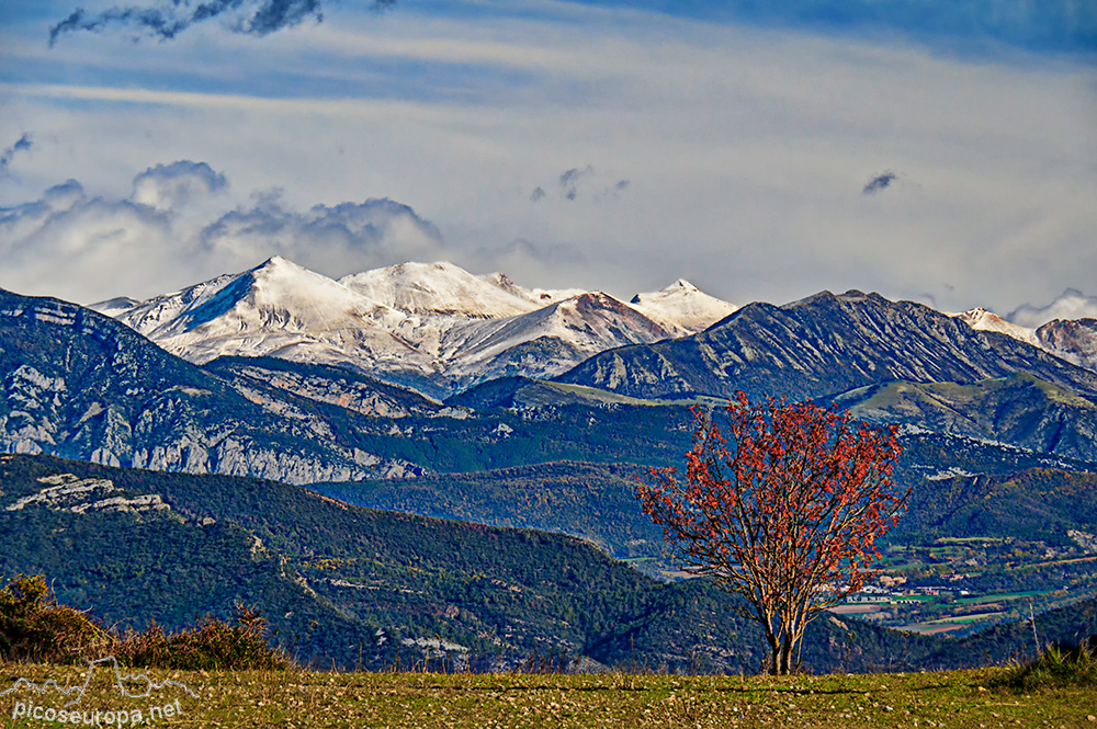 Foto: las cumbres nevadas son el Pico Gallinero, Pico Cibolles y Tuca de Basibe, este último ya en la Vall d'Aran.