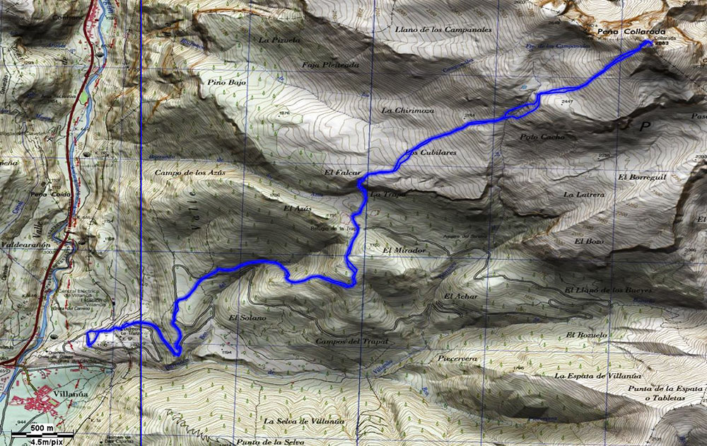 Mapa Pico Collarada Pirineos de Huesca, Aragón