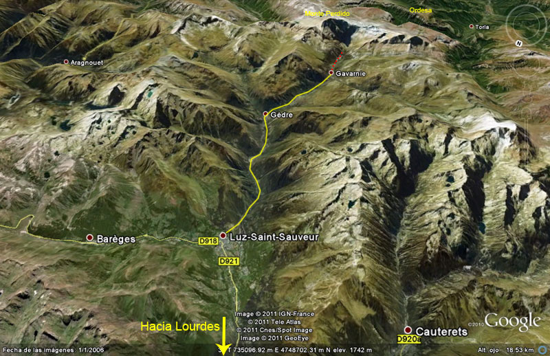 Plano de acceso a Gavarnie, Pirineos, Francia