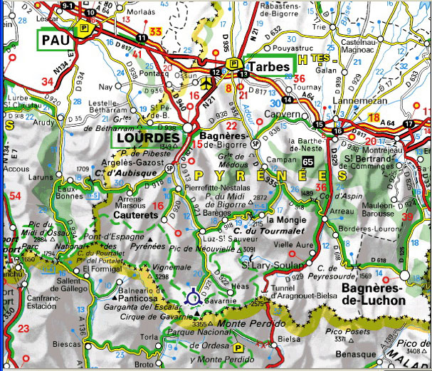 Plano de acceso a Gavarnie, Pirineos, Francia