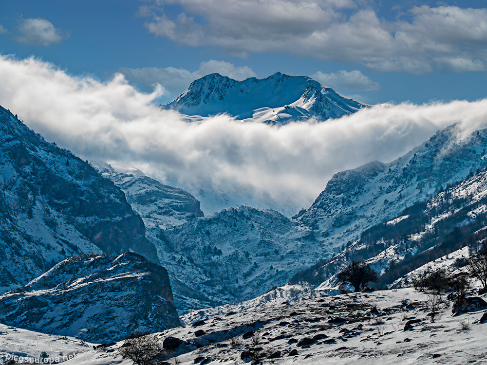 Foto: Pico Bisaurin desde la pista que desde la Selva de Oza (Hecho) lleva a Aiguas Tuertas. Pirineos de Huesca, Aragón.