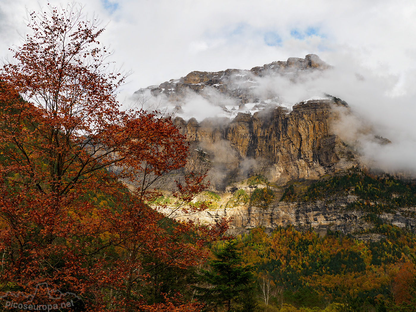 Foto: Pared de la Fraucata, Otoño en la Pradera de Ordesa, Pirineos de Huesca, Aragon, Parque Nacional de Ordesa y Monte Perdido