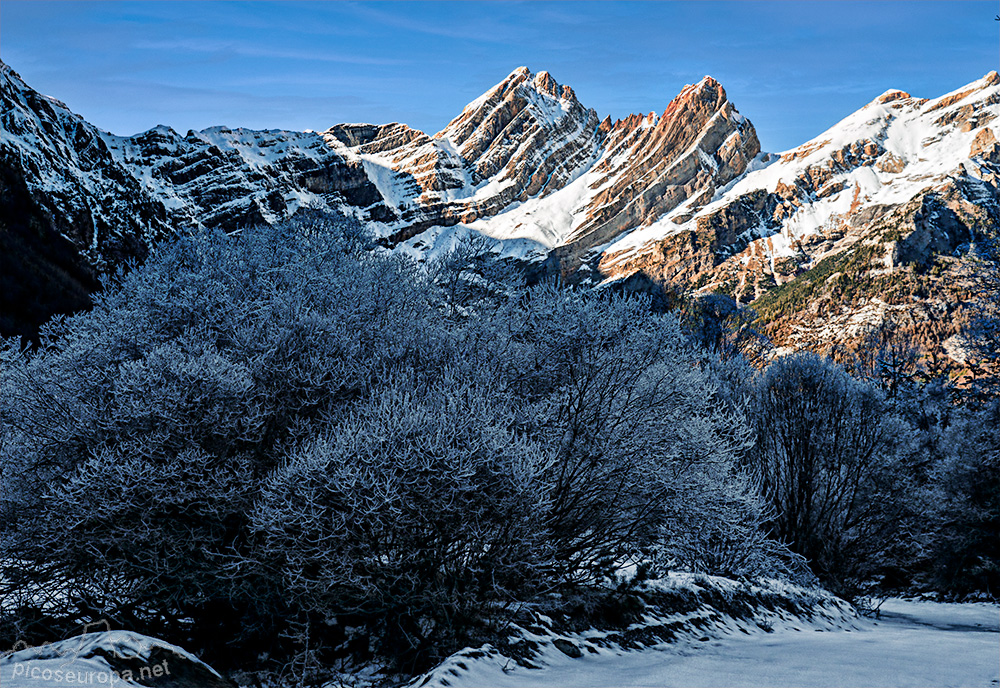 El Valle de Pineta en invierno, Pirineos de Huesca, Aragon, Parque Nacional de Ordesa y Monte Perdido
