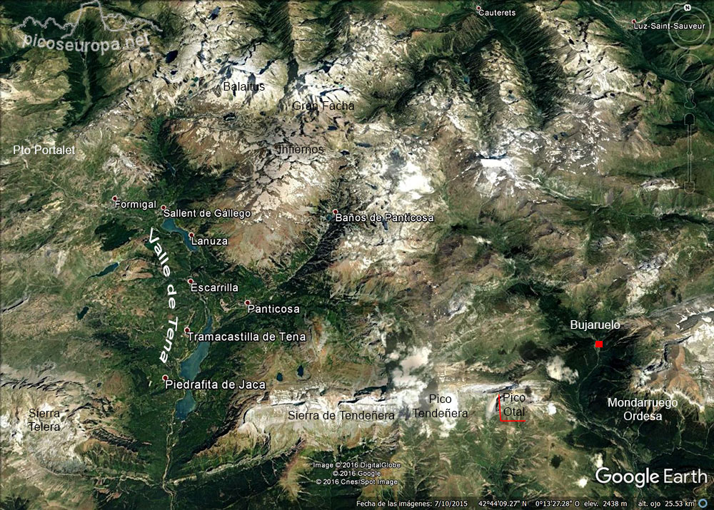 Mapa de la Sierra de Tendeñera, Pirineos de Huesca