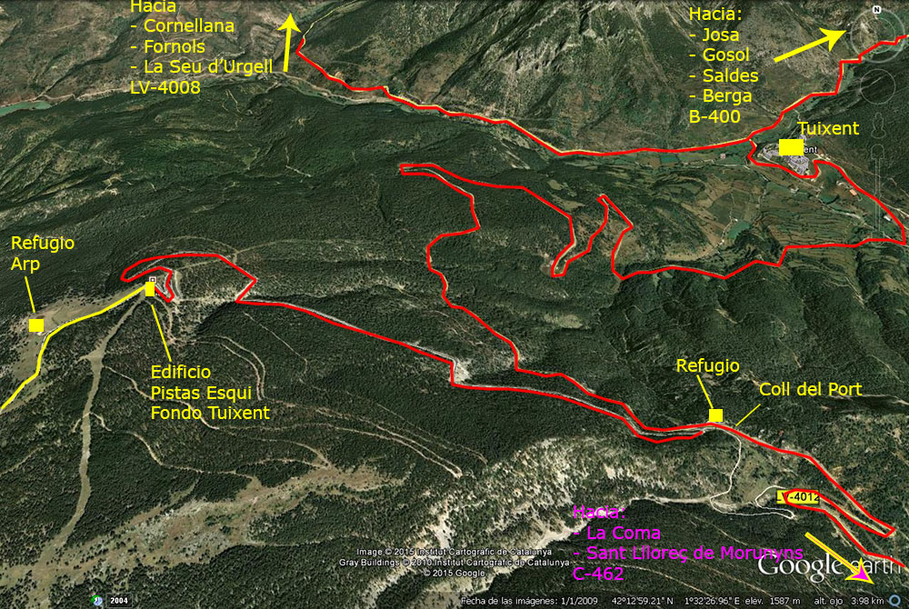 Mapa Ruta, Refugio de Arp, pistas esqui fondo Tuixent, Pre Pirineos de Lleida, Catalunya