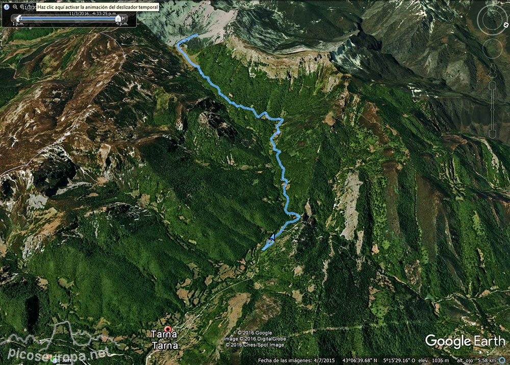 Mapa ruta Tarna a Vega de Pociello, Parque Natural de Redes, Asturias