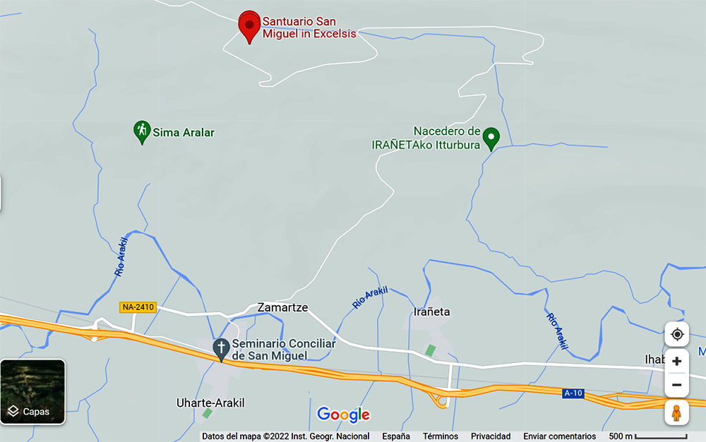 Mapa: Carretera de acceso al Monasterio de San Miguel de Aralar desde Uharte-Arakil, Navarra