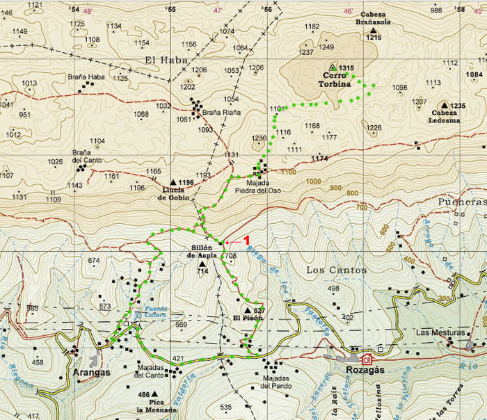 plano de la ruta al Pico Turbina, Sierra del Cuera