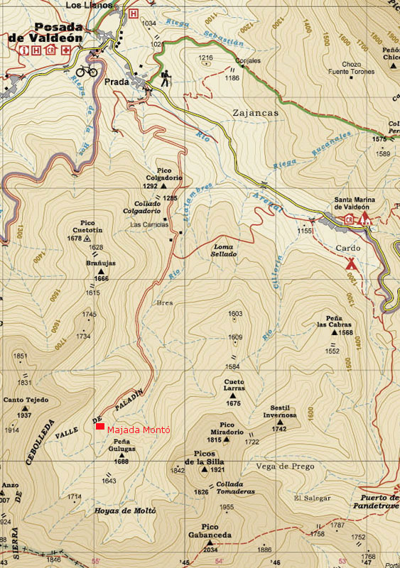 Mapa ruta Majada de Montó desde Prada