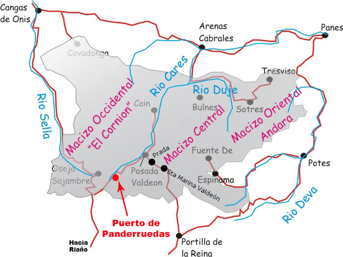 Mapa foto panorámica desde Mirador del Puerto de Panderruedas (1.459m), Picos de Europa, León, España